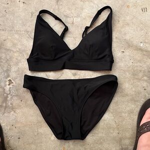 aerie Black V‑Neck Bralette Bikini Set